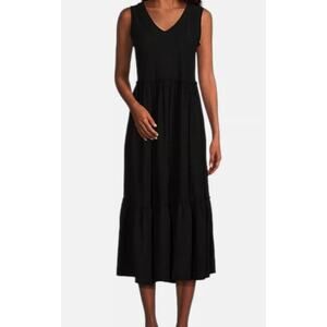 Westbound Womens Tiered Sleeveless Cotton Stretch Black Solid Maxi Dress 3XL